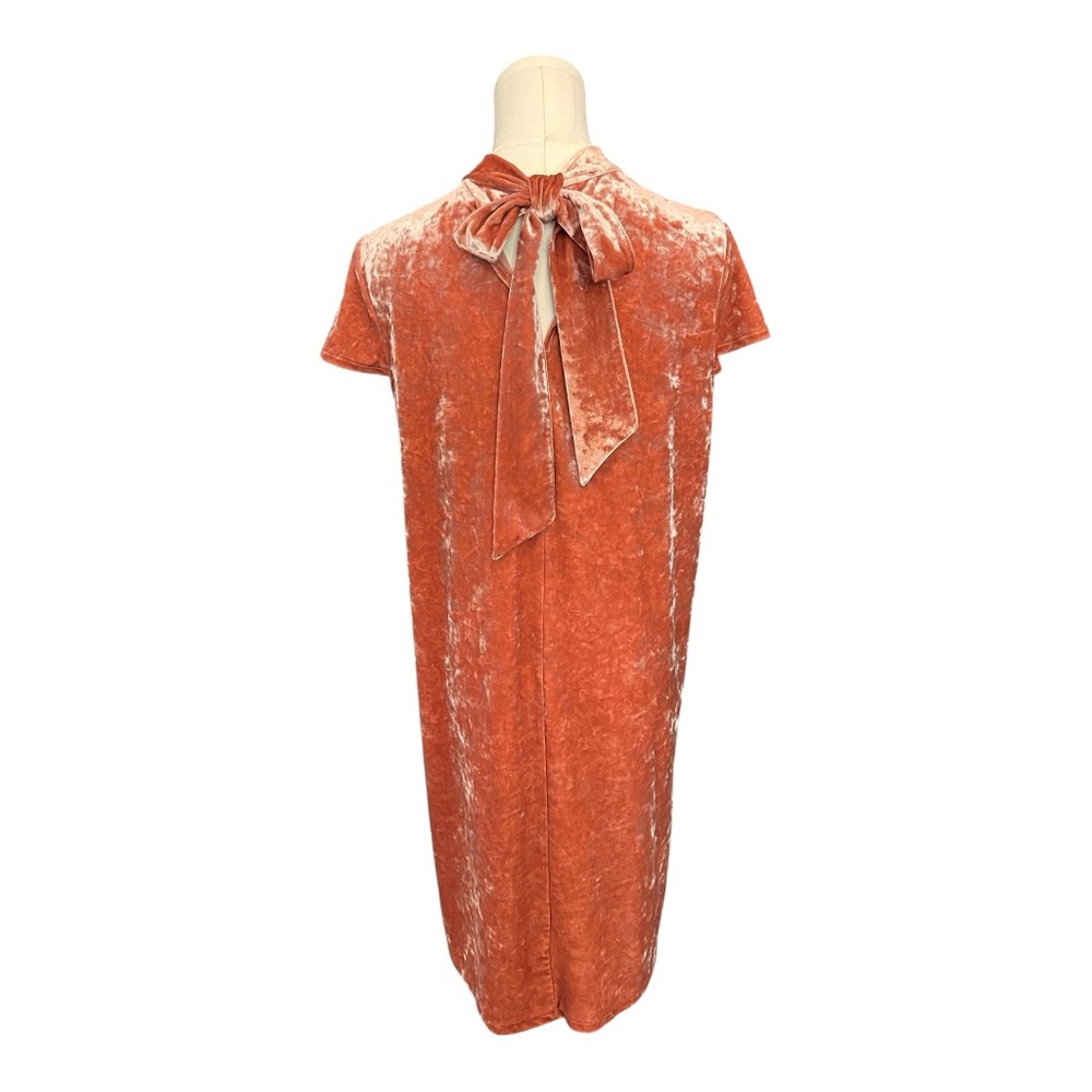 👗 EUC MADEWELL Women’s Afterglow Red Crushed Velvet Mock Neck Dress | Size M - Picture 4 of 9